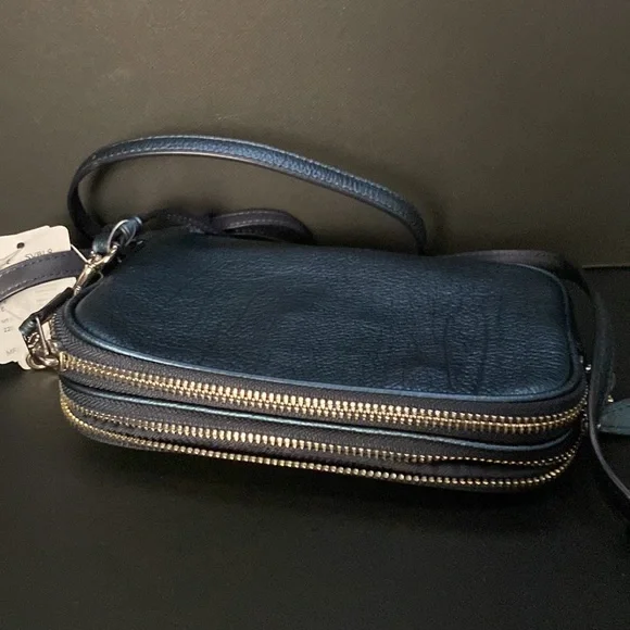 Coach Crossbody Metallic Blue Studded Rivets Star NASA Wristlet Bag Purse Wallet - Picture 5 of 15